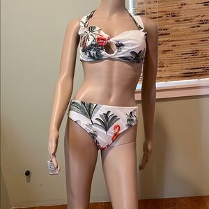 Boutique Tropical Print Women's Bikini Swimwear Set Flamingos & Monkeys Size M